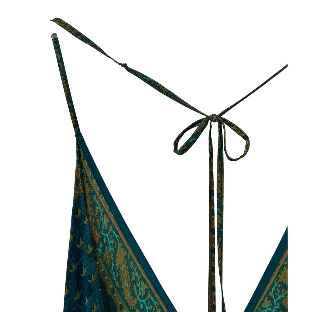 Sun Child Classic Signature Halter Asymmetric Floral Silk Maxi Dress Size M - Picture 6 of 12